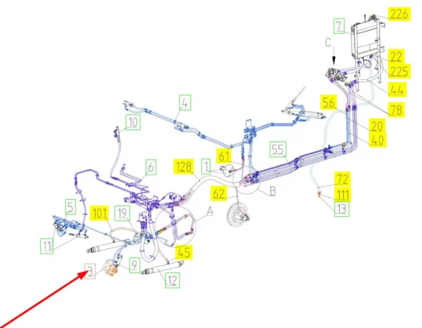 Oryginalny silnik hydrauliczny o numerze katalogowym 100589176, stosowany w kombajnach zbożowych marki Rostselmash schemat.