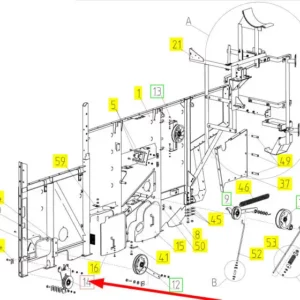 Oryginalna rolka napinająca o numerze katalogowym 100677950, stosowana w kombajnach zbożowych marki Rostselmash. schemat