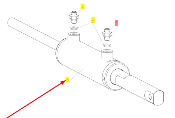 Oryginalny siłownik hydrauliczny o numerze katalogowym 100682467, stosowany w kombajnach zbożowych marki Rostselmash schemat.