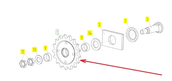 Oryginalne koło zębate napinające o numerze katalogowym 100692801, stosowane w kombajnach zbożowych marki Rostselmash. schemat