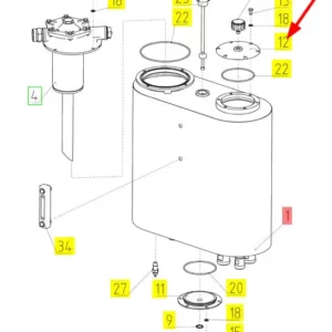 Oryginalna pokrywa zbiornika oleju hydraulicznego o numerze katalogowym 100695382, stosowana w kombajnach zbożowych marki Rostselmash schemat.