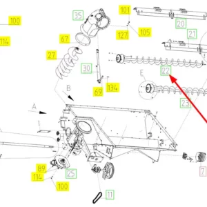 Oryginalny przenośnik ślimakowy zbiornika o numerze katalogowym 100700783, stosowany w kombajnach zbożowych marki Rostselmash schemat.