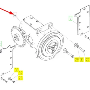 Oryginalna przekładnia napędowa o numerze katalogowym 100708650, stosowana w kombajnach zbożowych marki Rostselmash schemat.