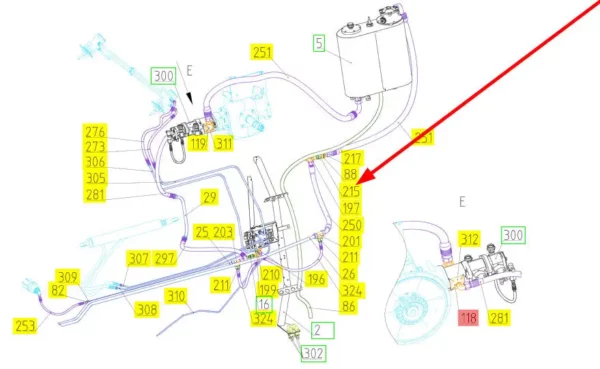 Oryginalne złącze hydrauliczne o numerze katalogowym 100717249, stosowane w kombajnach zbożowych marki Rostselmash schemat.