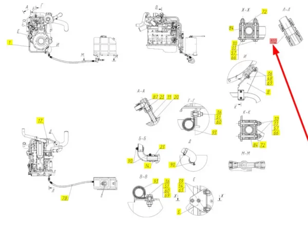 Oryginalne złącze hydrauliczne o numerze katalogowym 100718844, stosowane w kombajnach zbożowych marki Rostselmash- schemat.