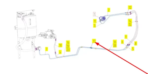 Oryginalne złącze hydrauliczne o numerze katalogowym 100718864, stosowane w kombajanch zbożowych marki Rostselmash schemat.