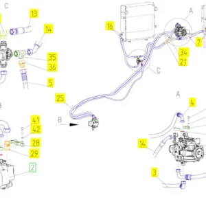 Oryginalne kolanko hydrauliczne o numerze katalogowym 100735221, stosowane w kombajnach zbożowych marki Rostselmash schemat.