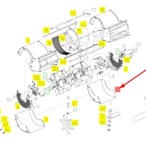 Oryginalny element obudowy wentylatora wialni o numerze katalogowym 100735769, stosowany w kombajnach zbożowych marki Rostselmash schemat.