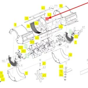 Oryginalny element obudowy wentylatora wialni o numerze katalogowym 100736015, stosowany w kombajnach zbożowych marki Rostselmash schemat.