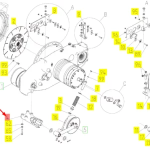 Oryginalne mocowanie dźwigni napinacza o numerze katalogowym 100740836, stosowane w kombajnach zbożowych marki Rostselmash schemat.
