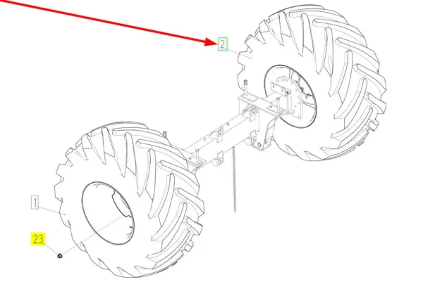 Oryginalne koło przednie o numerze katalogowym 100748357, stosowane w kombajnach zbożowych marki Rostselmash schemat.
