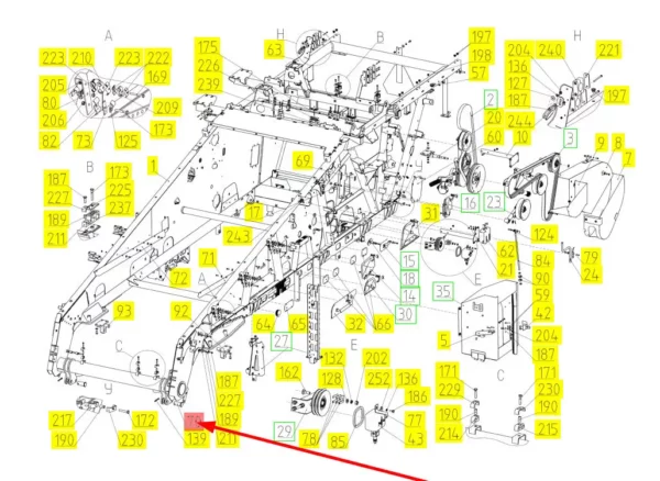 Oryginalny sworzeń o numerze katalogowym 100756082, stosowany w kombajnach zbożowych marki Rostselmash schemat.