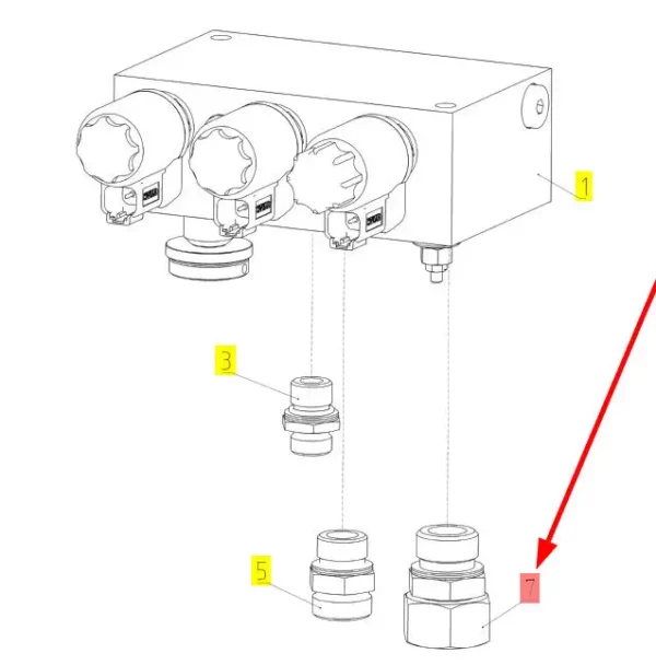 Oryginalna złączka hydrauliczna o numerze katalogowym 100759650, stosowana w kombajnach zbożowych marki Rostselmash. schemat