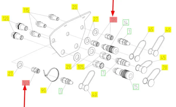 Oryginalna złączka hydrauliczna o numerze katalogowym 100760578, stosowana w hederach i kombajnach zbożowych marki Rostselmash- schemat.