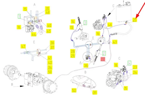 Oryginalna złączka hydrauliczna o numerze katalogowym 100771044, stosowana w kombajanach zbożowych marki Rostselmash schemat.