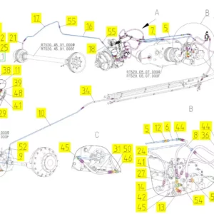 Oryginalne gniazdo hydrauliczne o numerze katalogowym 100773523, stosowane w kombajnach zbożowych marki Rostselmash schemat.