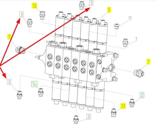 Oryginalne złącze hydrauliczne o numerze katalogowym 100774650, stosowane w kombajnach zbożowych marki Rostselmash. schemat