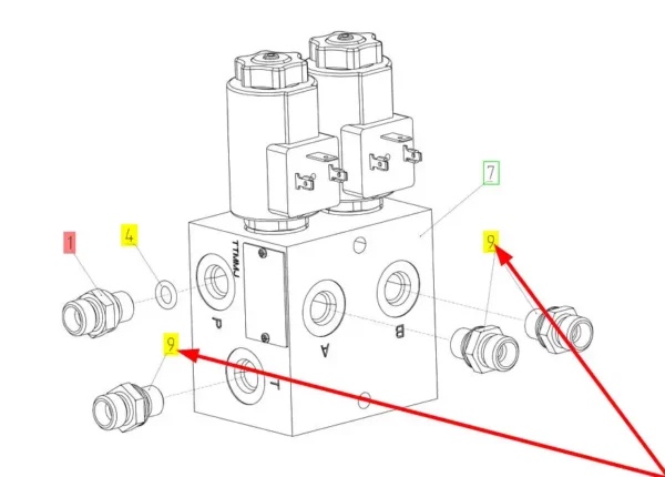 Oryginalna złączka hydrauliczna o numerze katalogowym 100775387, stosowana w kombajnach zbożowych marki Rostselmash schemat.