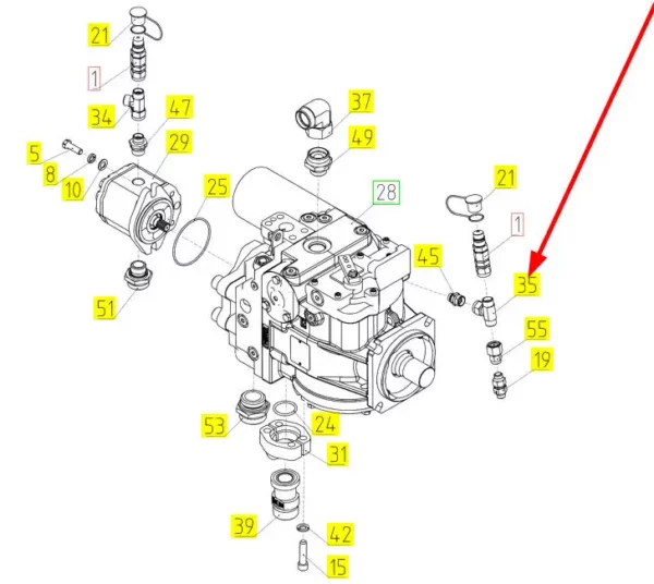 Oryginalny trójnik hydrauliczny o numerze katalogowym 100776056, stosowany w kombajnach zbożowych marki Rostselmash schemat.