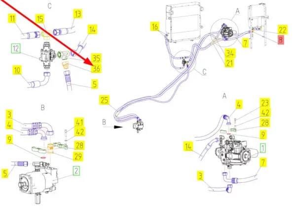 Oryginalne złącze hydrauliczne o numerze katalogowym 100781804, stosowane w kombajnach zbożowych marki Rostselmash schemat.