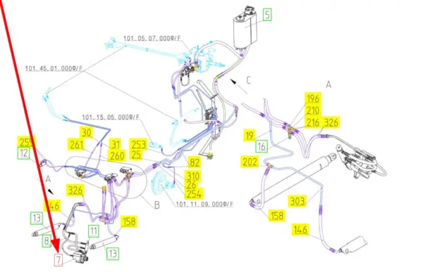 Oryginalny silnik hydrauliczny o numerze katalogowym 100782335, stosowany w kombajnach zbożowych marki Rostselmash schemat.