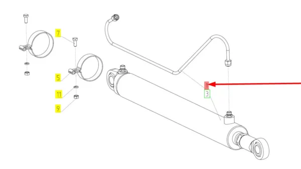 Oryginalny przewód hydrauliczny o numerze katalogowym 100795418, stosowany w kombajnach zbożowych marki Rostselmash schemat.