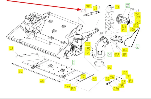 Oryginalny siłownik hydrauliczny o numerze katalogowym 100795916, stosowany w kombajnach zbożowych marki Rostselmash schemat.