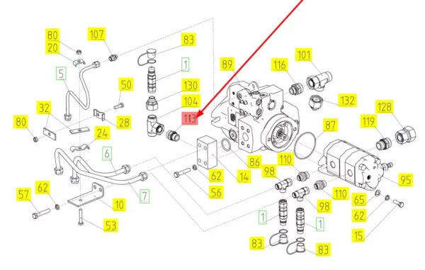 Oryginalna złączka hydrauliczna o numerze katalogowym 100803994, stosowana w kombajnach zbożowych marki Rostselmash schemat.