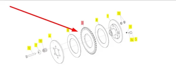Oryginalne koło zębate o numerze katalogowym 100811263, stosowane w kombajnach zbożowych marki Rostselmash schemat