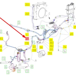 Oryginalny przewód hydrauliczny o numerze katalogowym 100811665, stosowany w kombajnach zbożowych marki Rostselmash schemat.