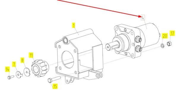 Oryginalny silnik hydrauliczny o numerze katalogowym 100813495, stosowany w kombajnach zbożowych marki Rostselmash schemat.