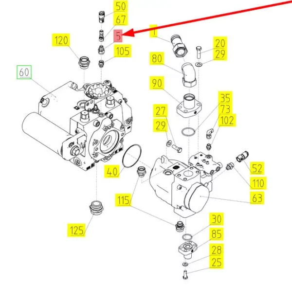 Oryginalny adapter o numerze katalogowym 100833065, stosowany w kombajnach zbożowych marki Rostselmash  schemat