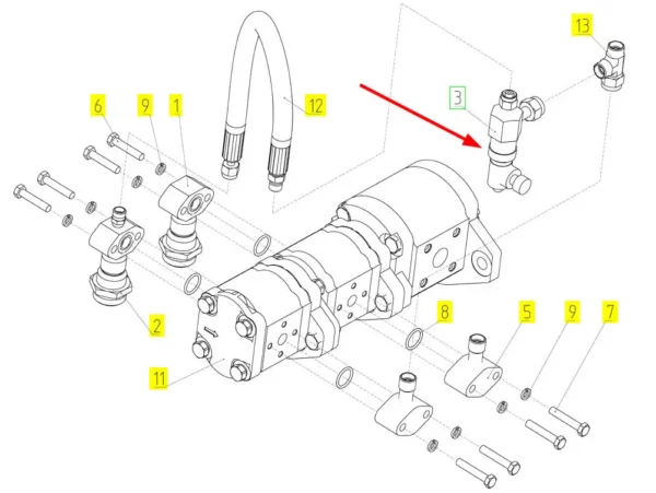 Oryginalny czujnik ciśnienia pompy hydraulicznej o numerze katalogowym 100834809, stosowany w kombajnach zbożowych marki Rostselmash. schemat