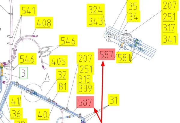 Oryginalne złącze hydrauliczne o numerze katalogowym 100838829, stosowane w kombajnach zbożowych marki Rostselmash- schemat.