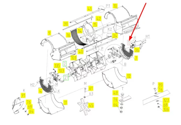 Oryginalny silnik hydrauliczny o numerze katalogowym 100848142, stosowany w kombajnach zbożowych marki Rostselmash schemat.