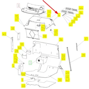 Oryginalna podsufitka kabiny o numerze katalogowym 100861931, stosowana w kombajnach zbożowych marki Rostselmash schemat.