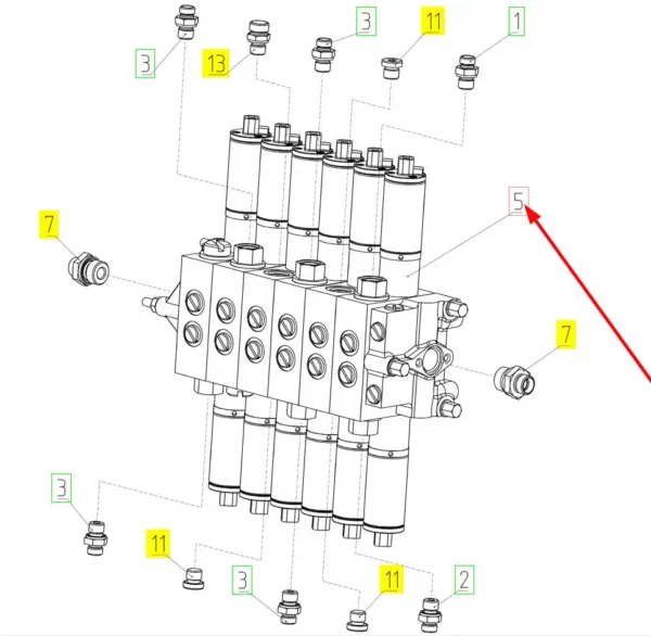 Oryginalny zawór sterowania hydraulicznego o numerze katalogowym 100862027, stosowany w kombajnach zbożowych marki Rostselmash schemat.