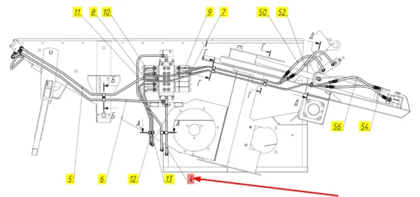 Oryginalny przewód hydrauliczny o numerze katalogowym 100871473, stosowany w kombajnach zbożowych marki Rostselmash schemat.