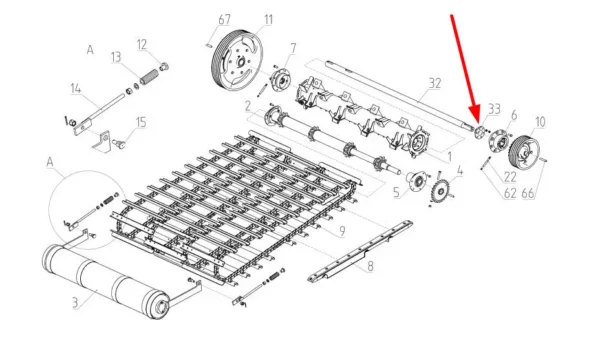 Oryginalna piasta osi bębna podającego, stosowana w kombajnach zbożowych marki Rostselmash schemat