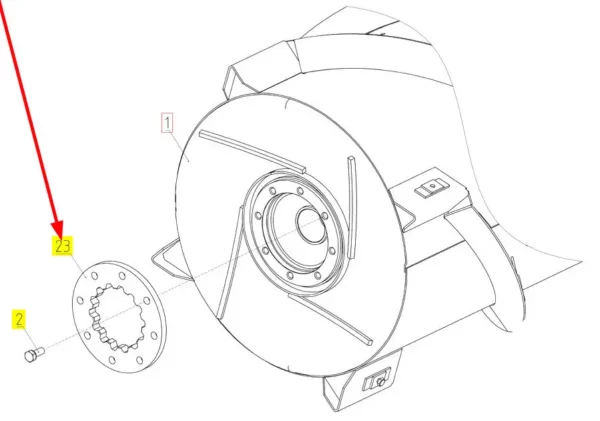Oryginalna flansza rotoru o numerze katalogowym 100914633, stosowana w kombajnach zbożowych marki Rostselmash schemat.
