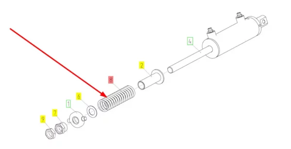 Oryginalna sprężyna siłownika o numerze katalogowym 100961031, stosowana w kombajnach zbożowych marki Rostselmash schemat.