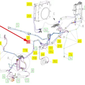 Oryginalny przewód hydrauliczny o numerze katalogowym 100961418, stosowany w kombajnach zbożowych marki Rostselmash schemat.