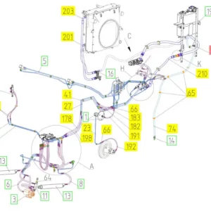 Oryginalny przewód hydrauliczny wysokociśnieniowy o numerze katalogowym 100971126, stosowany w kombajnach zbożowych marki Rostselmash schemat.
