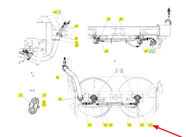 Oryginalny trójnik hydrauliczny o numerze katalogowym 100999829, stosowany w kombajnach zbożowych marki Rostselmash schemat.