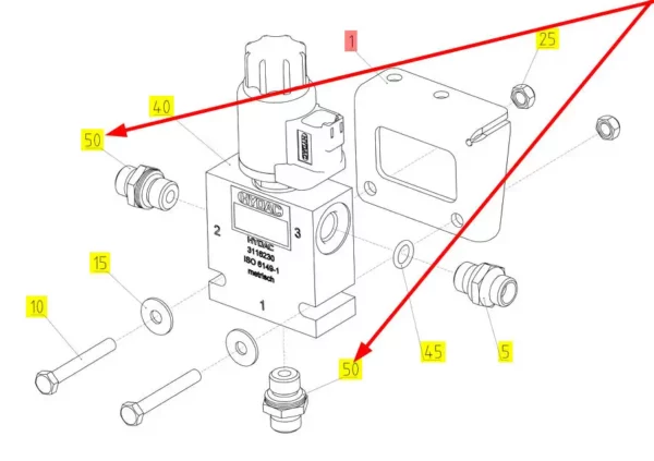 Oryginalna złączka hydrauliczna o numerze katalogowym 101020497, stosowana w kombajnach zbożowych marki Rostselmash schemat.