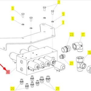 Oryginalny blok hydrauliczny o numerze katalogowym 101049162, stosowany w kombajnach zbożowych marki Rostselmash schemat.