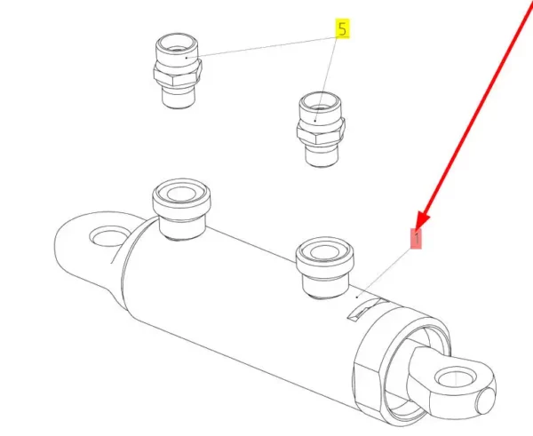 Oryginalny siłownik hydrauliczny o numerze katalogowym 101071157, stosowany w kombajnach zbożowych marki Rostselmash schemat