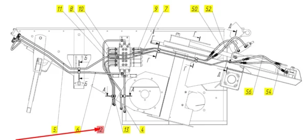 Oryginalny przewód hydrauliczny o numerze katalogowym 101081833, stosowany w kombajnach zbożowych marki Rostselmash schemat.