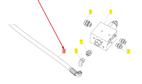 Oryginalny przewód hydrauliczny o numerze katalogowym 101082307, stosowany w kombajnach zbożowych marki Rostselmash schemat.