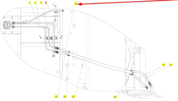 Oryginalny przewód hydrauliczny o numerze katalogowym 101123068, stosowany w kombajnach zbożowych marki Rostselmash schemat.